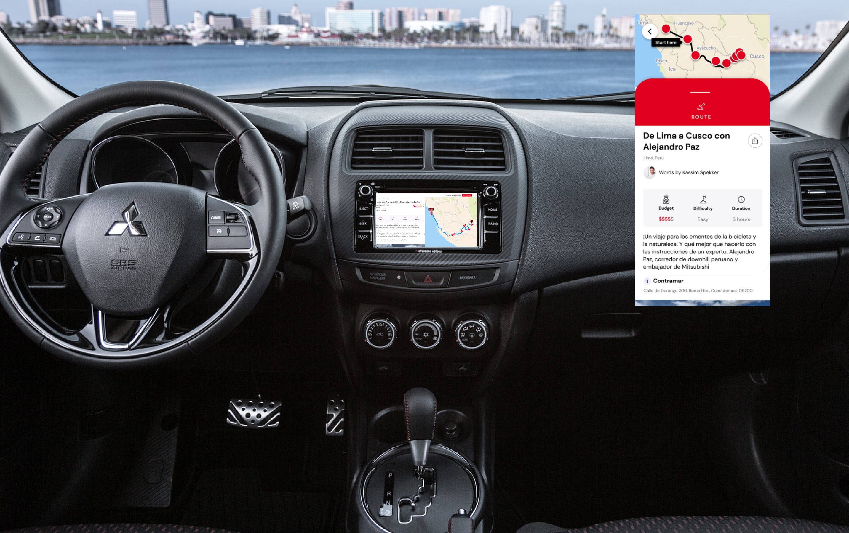 Mitsubishi in-car integration · Arrivedo routes in a car's head unit