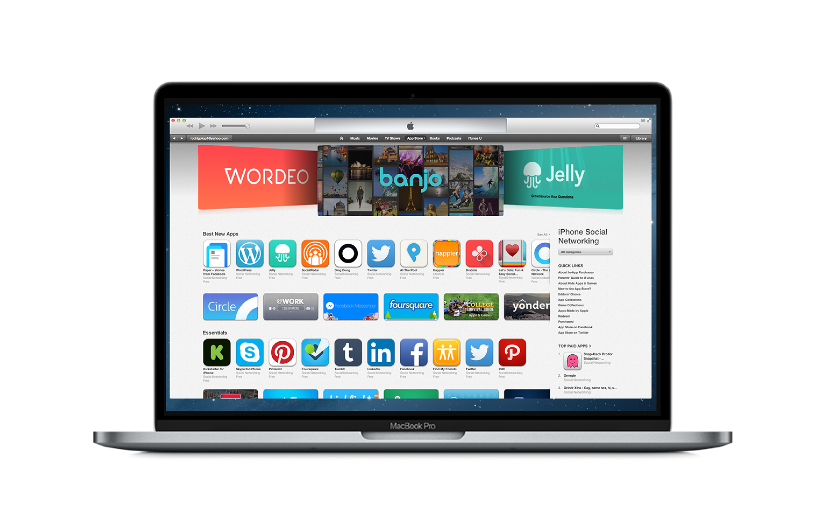 Banjo featured in the iTunes App Store on a MacBook Pro