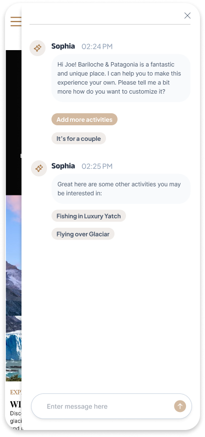 Sophia AI assistant · Patagonia conversation