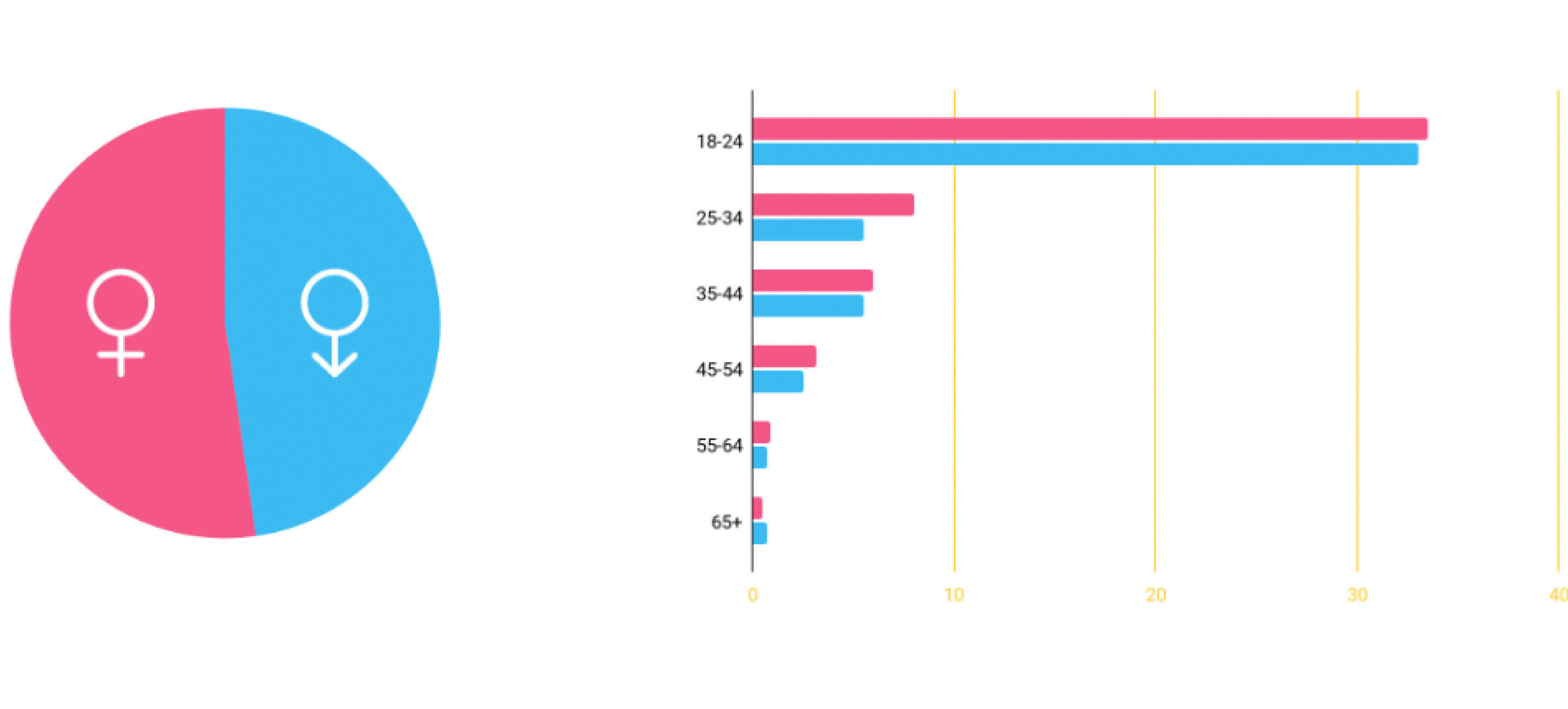 Audience breakdown · gender split and age distribution bar chart