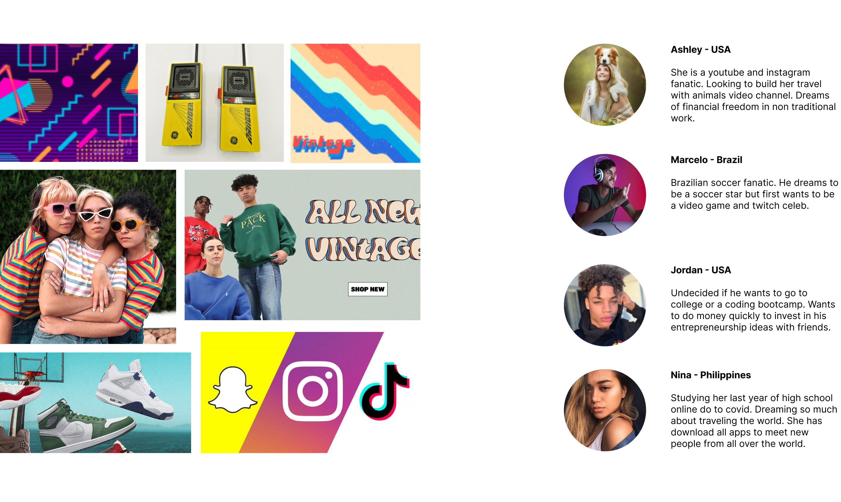 Walkie Talkie · personas and mood boards · GenZ references and user profiles